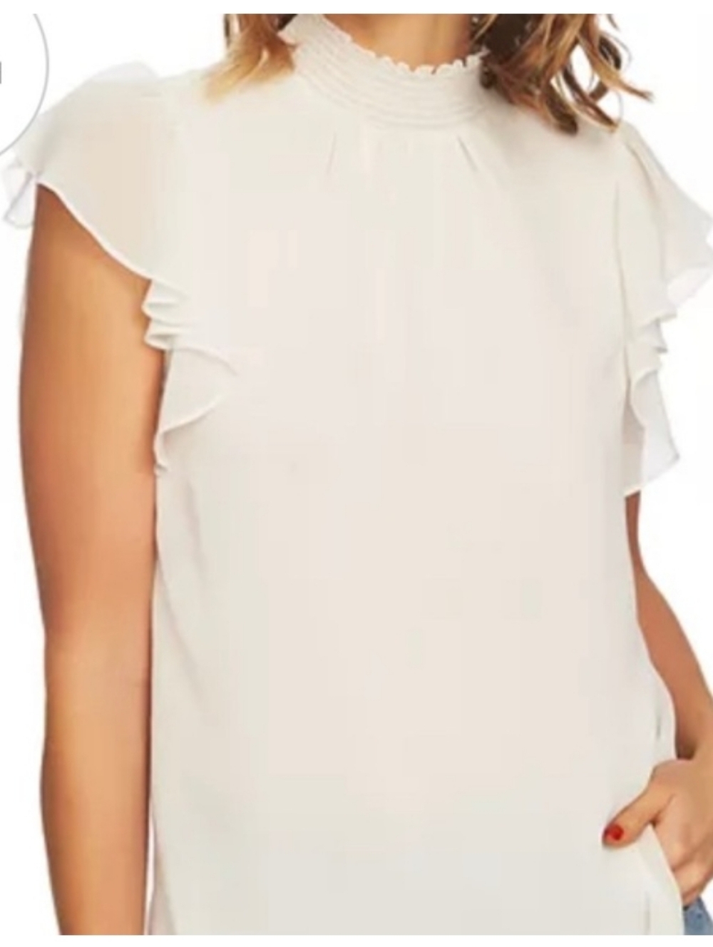 1.State White Ruffle Sleeve Mock Neck Top Flutter Sleeve Women's Medium